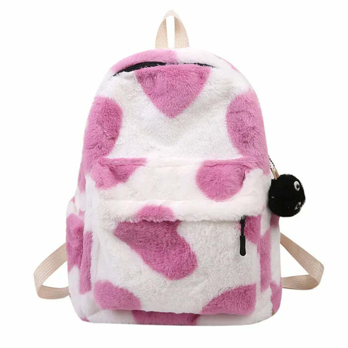 Heart Crush Fuzzy Backpack - 2000s Fashion Inspired Y2K Aesthetic Bag