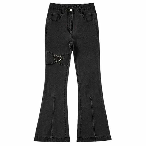 Heart Flare Jeans - 2000s Fashion, Nostalgia Outfits, Y2K Aesthetic Style