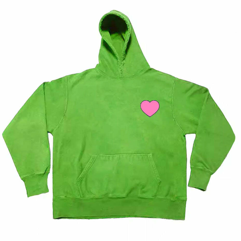 Heart Print Hoodie - 2000s Fashion, Y2K Aesthetic, Nostalgia Outfits