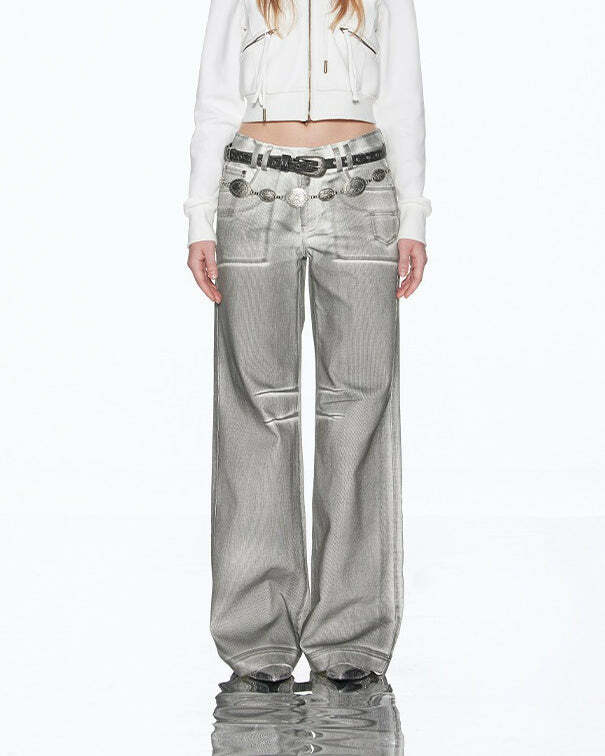 High Fashion Silver Jeans - 2000s Fashion Nostalgia Outfit for Women