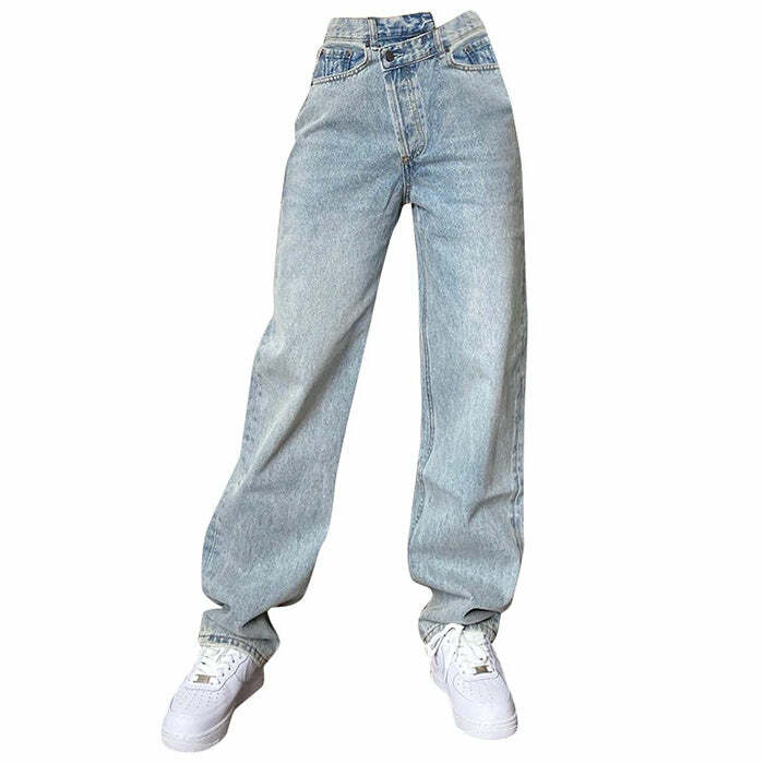 High Rise Straight Leg Jeans - 2000s Fashion, Y2K Aesthetic Outfit