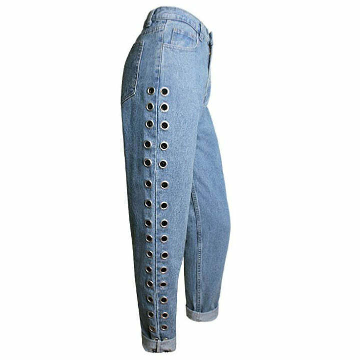 Holed Up Grommet Jeans - 2000s Fashion, Nostalgia 2000s Outfits, Y2K Style