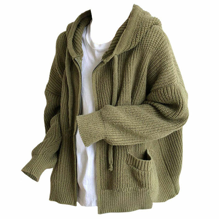 Hygge Knit Zip Up Hoodie - 2000s Fashion Inspired Winter Outfit