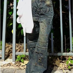 Industrial Grommet Cargo Jeans - 2000s Fashion, Y2K Aesthetic Outfit