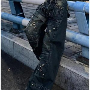 Industrial Grommet Cargo Jeans - 2000s Fashion, Y2K Aesthetic Outfit