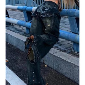 Industrial Grommet Cargo Jeans - 2000s Fashion, Y2K Aesthetic Outfit