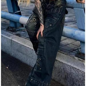 Industrial Grommet Cargo Jeans - 2000s Fashion, Y2K Aesthetic Outfit