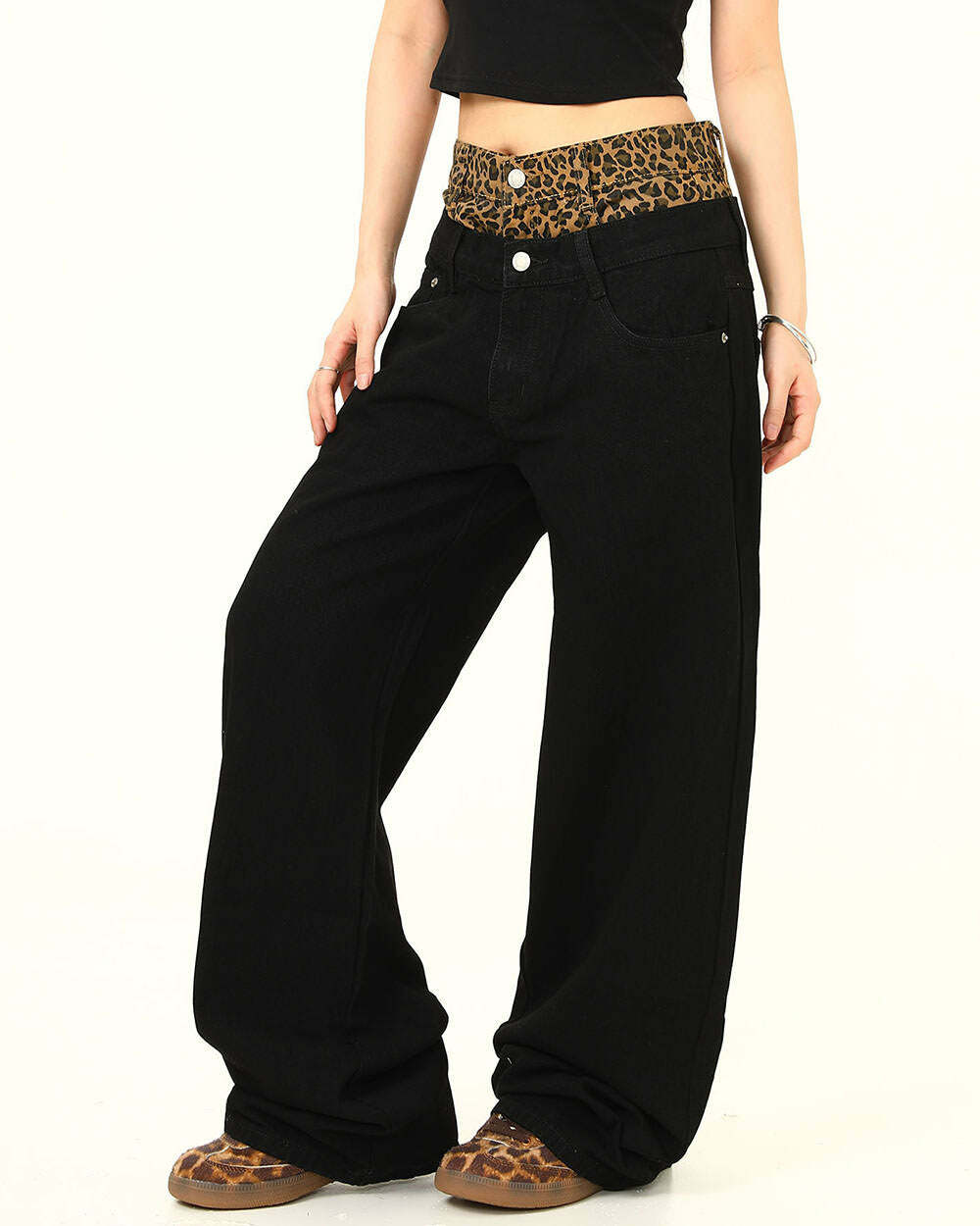 Inner Leopard Layered Jeans - 2000s Fashion, Y2K Aesthetic Outfit