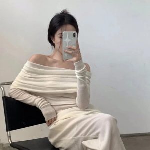 Ivory Off-Shoulder Wrap Top for 2000s Fashion & Nostalgia Outfits