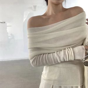 Ivory Off-Shoulder Wrap Top for 2000s Fashion & Nostalgia Outfits