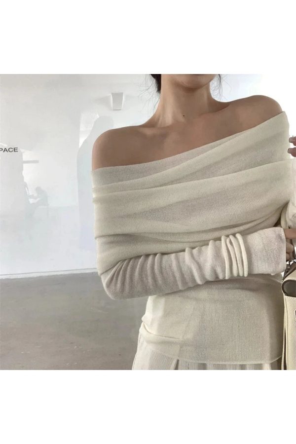 Ivory Off-Shoulder Wrap Top for 2000s Fashion & Nostalgia Outfits