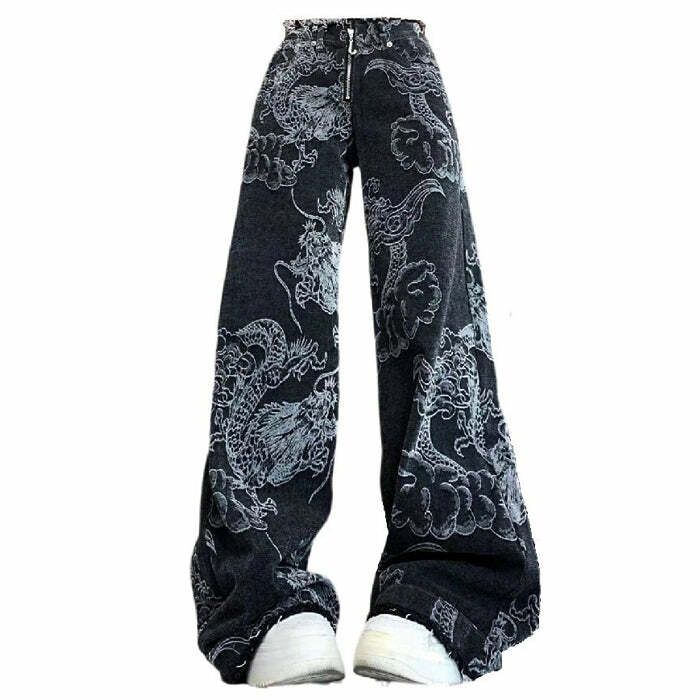 Japanese Dragon Aesthetic Jeans - 2000s Fashion Inspired Outfit