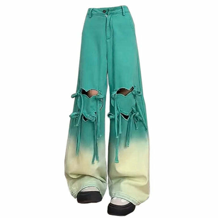 Knee-Heart Gradient Pants - 2000s Fashion, Y2K Aesthetic Outfit, Vintage Style