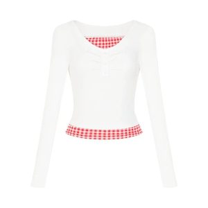 Lemon Gingham Layered Top - 2000s Fashion Inspired Women's Outfit