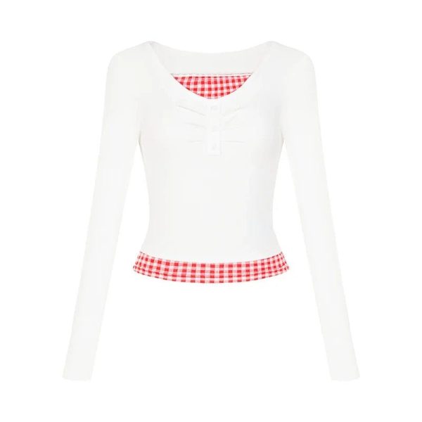 Lemon Gingham Layered Top - 2000s Fashion Inspired Women's Outfit