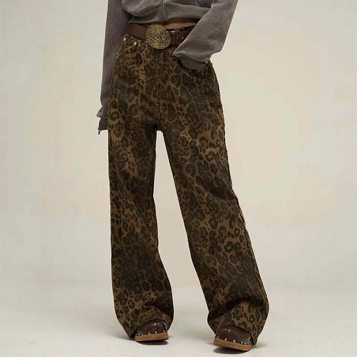 Leopard Wide Leg Jeans - 2000s Fashion, Nostalgia Outfits & Y2K Style