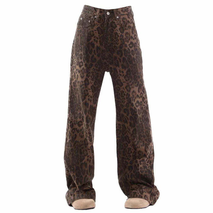 Leopard Wide Leg Jeans - 2000s Fashion, Nostalgia Outfits & Y2K Style