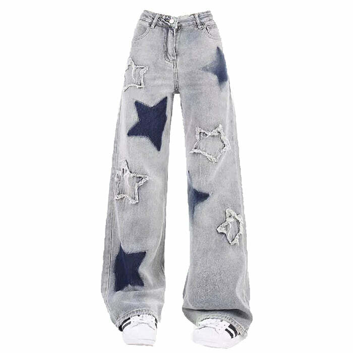 Light Blue Star Jeans - 2000s Fashion, Nostalgia Outfits, Y2K Style