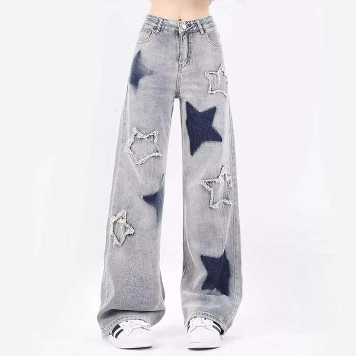 Light Blue Star Jeans - 2000s Fashion, Nostalgia Outfits, Y2K Style