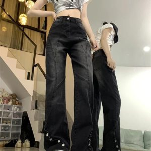 Midnight Flare Snap Jeans - 2000s Fashion Inspired Winter Outfits