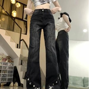 Midnight Flare Snap Jeans - 2000s Fashion Inspired Winter Outfits