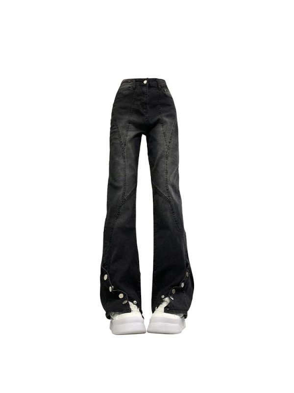 Midnight Flare Snap Jeans - 2000s Fashion Inspired Winter Outfits