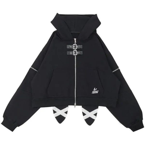 Midnight Rebel Buckle Hoodie - 2000s Fashion Inspired Winter Outfit