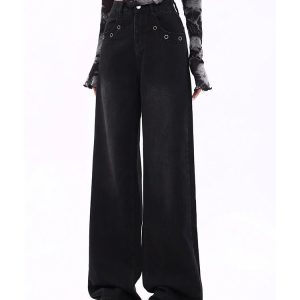 Midnight Wide-Leg Jeans - 2000s Fashion, Y2K Aesthetic, Vintage Style