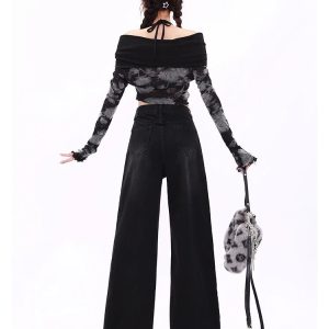 Midnight Wide-Leg Jeans - 2000s Fashion, Y2K Aesthetic, Vintage Style