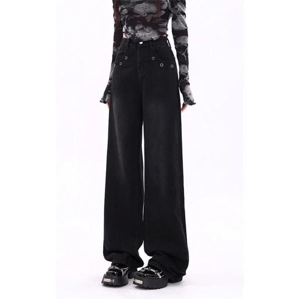 Midnight Wide-Leg Jeans - 2000s Fashion, Y2K Aesthetic, Vintage Style