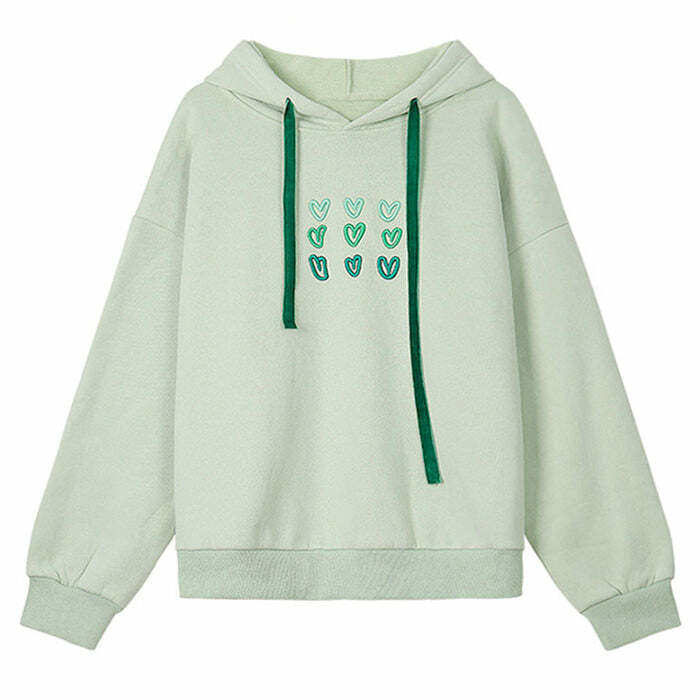 Mint Aesthetic Heart Hoodie - 2000s Fashion Inspired Winter Outfit