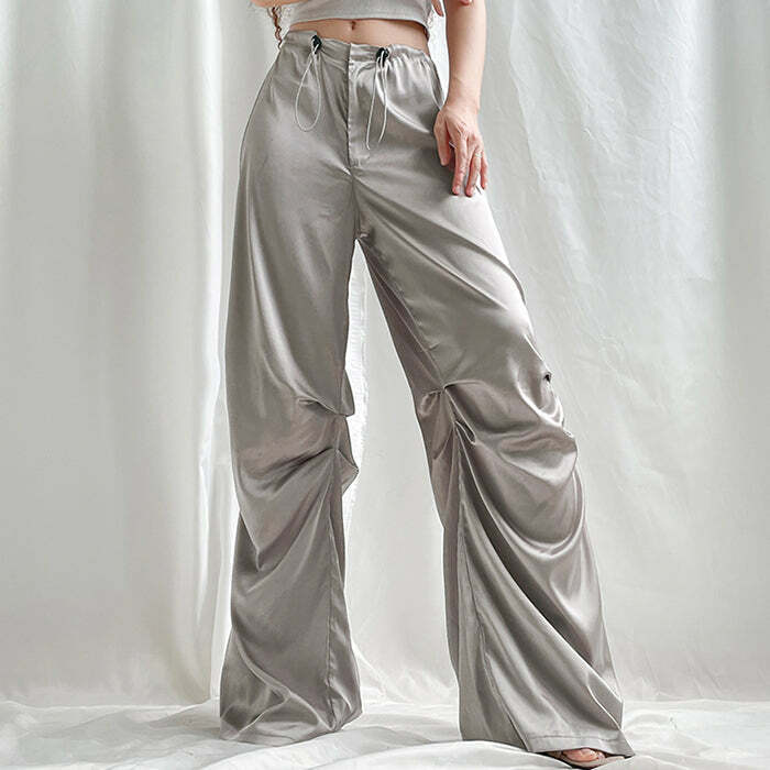 Miracle Satin Wide Pants - 2000s Fashion, Y2K Aesthetic, Vintage Style