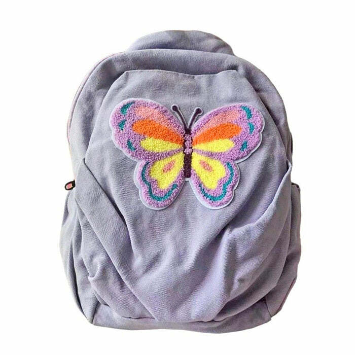 No emoji Butterfly Lavender Backpack - 2000s Fashion, Y2K Aesthetic, Vintage Style