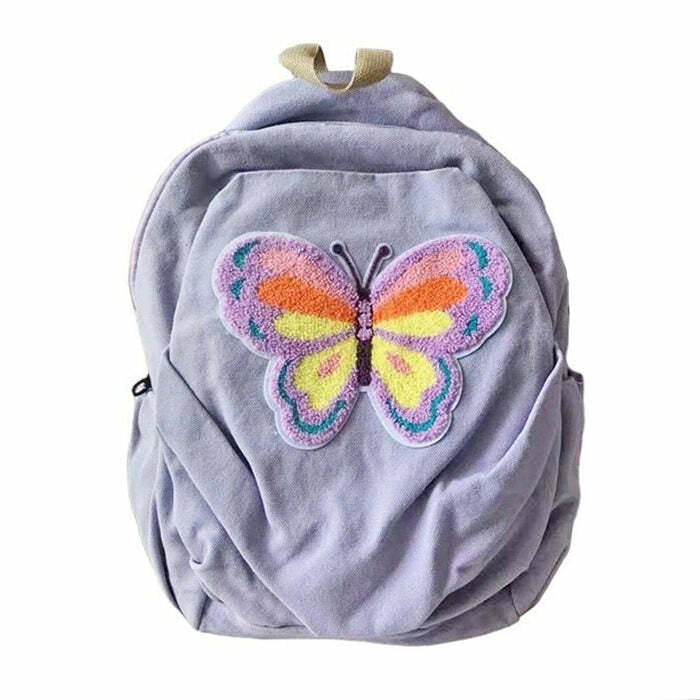 No emoji Butterfly Lavender Backpack - 2000s Fashion, Y2K Aesthetic, Vintage Style