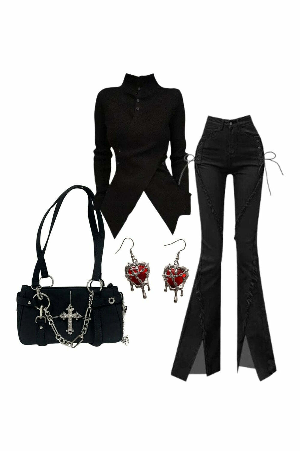 Outfit: Fall Midnight Lace-Up Flare Jeans & Asymmetrical High Neck Sweater