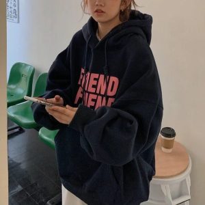 Oversized Friend Graphic Hoodie - 2000s Fashion Nostalgia Outfit for Women