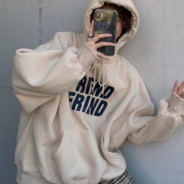 Oversized Friend Graphic Hoodie - 2000s Fashion Nostalgia Outfit for Women