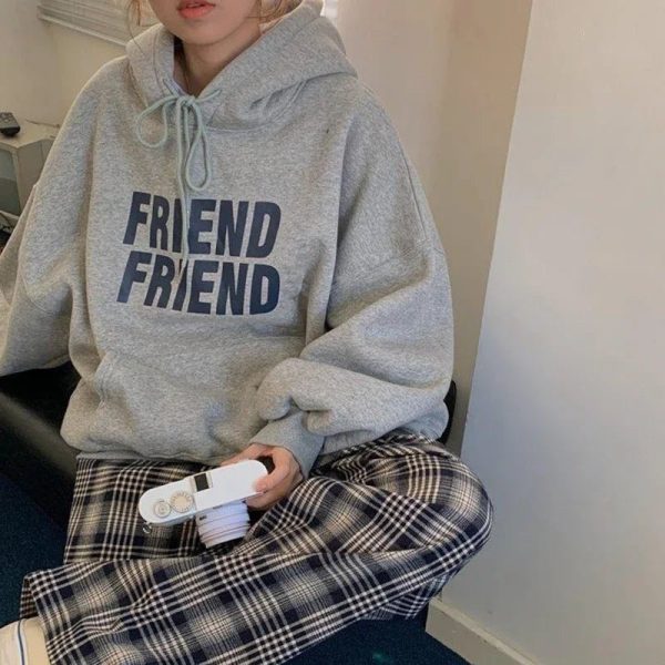 Oversized Friend Graphic Hoodie - 2000s Fashion Nostalgia Outfit for Women