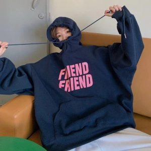 Oversized Friend Graphic Hoodie - 2000s Fashion Nostalgia Outfit for Women