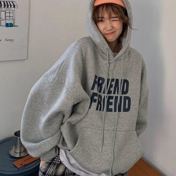 Oversized Friend Graphic Hoodie - 2000s Fashion Nostalgia Outfit for Women