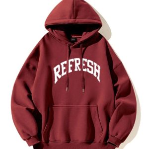 Oversized Maroon Graphic Hoodie - 2000s Fashion Nostalgia Outfit