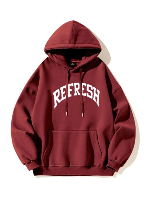 Oversized Maroon Graphic Hoodie - 2000s Fashion Nostalgia Outfit