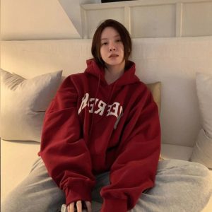 Oversized Maroon Graphic Hoodie - 2000s Fashion Nostalgia Outfit