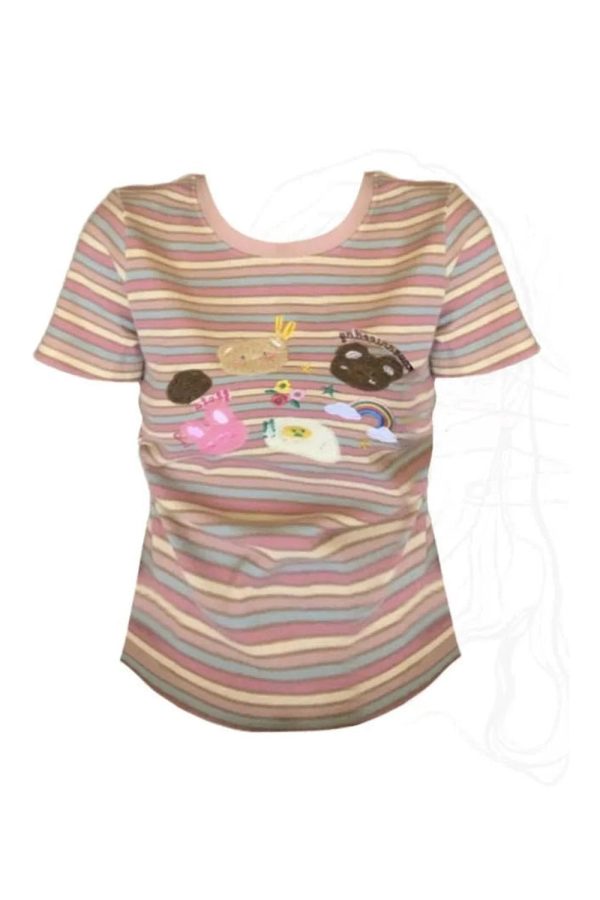 Pastel Breakfast Striped Top - 2000s Fashion Inspired Women's Outfit