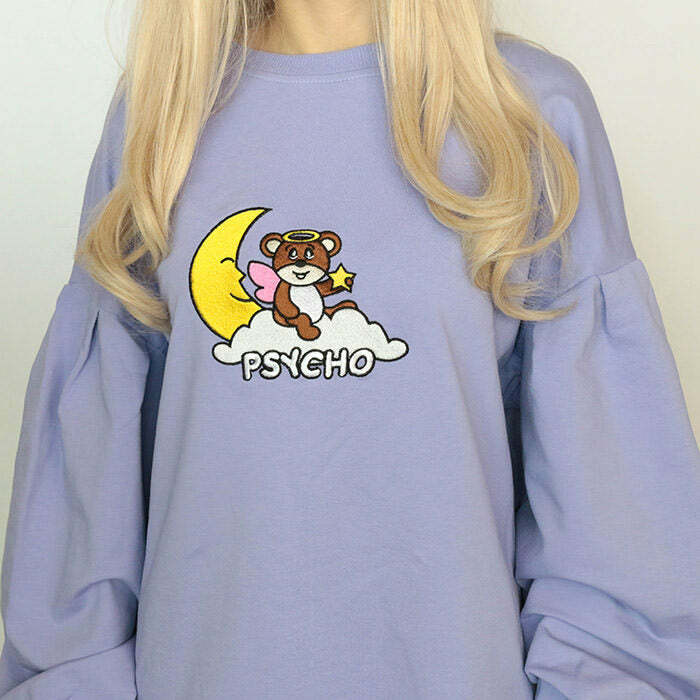 Psycho Bear Sweatshirt - 2000s Fashion Nostalgia, Y2K Aesthetic Outfit