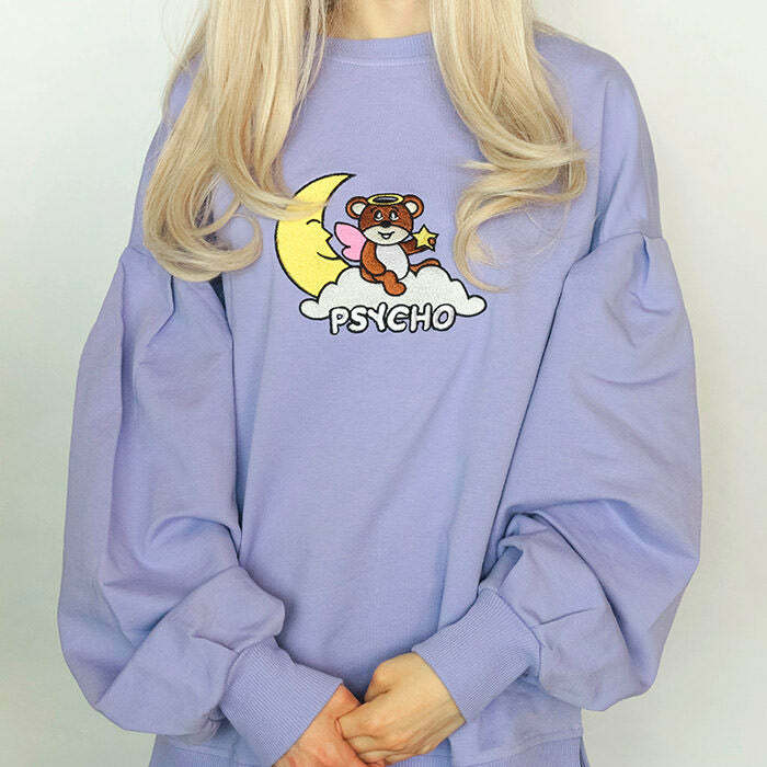 Psycho Bear Sweatshirt - 2000s Fashion Nostalgia, Y2K Aesthetic Outfit