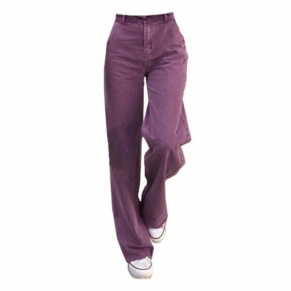 Purple Aesthetic High Waisted Jeans - 2000s Fashion Inspired Outfit