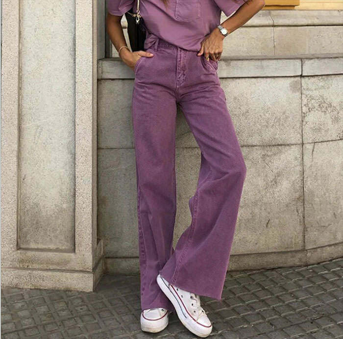 Purple Aesthetic High Waisted Jeans - 2000s Fashion Inspired Outfit