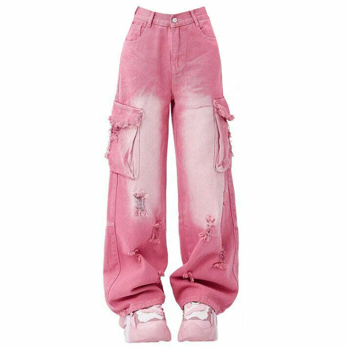 Rebel Cargo Jeans in Pink - 2000s Fashion, Y2K Aesthetic, Nostalgia Outfit