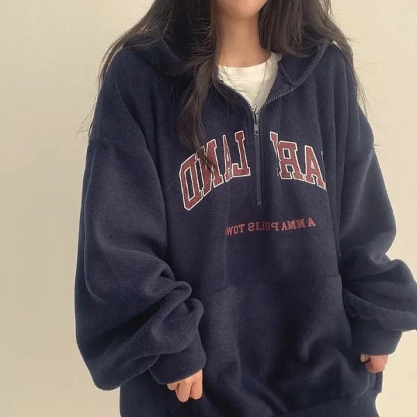 Retro Campus Half-Zip Hoodie - 2000s Fashion Inspired Women's Top